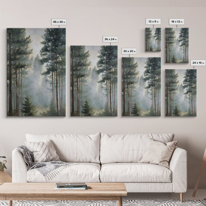 Moody Pine Forest Framed Canvas Print, Nature Art, Wall Art, Living Room Decor, Oil Painting, Nature, Wood Wall Art, NAT-2x3-25
