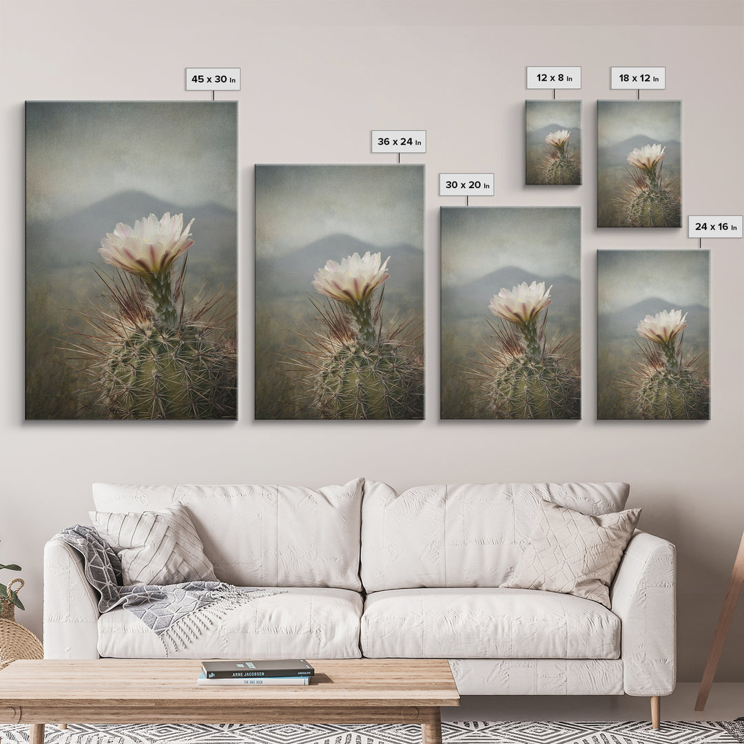 Desert Cactus Blooming After Rain Framed Canvas Print, Nature Art, Living Room Decor, Oil Painting, Nature, Ocean Art, NAT-2x3-28