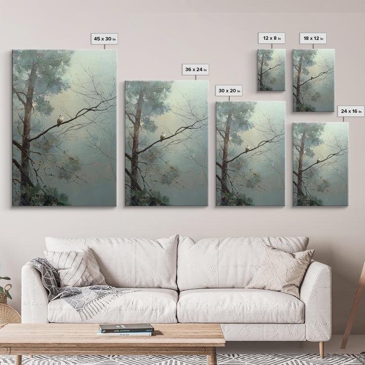 Owl in Moonlit Branches Framed Canvas Print, Nature Art, Nature Wall Art, Living Room Decor, Watercolor Art, Nature, NAT-2x3-3