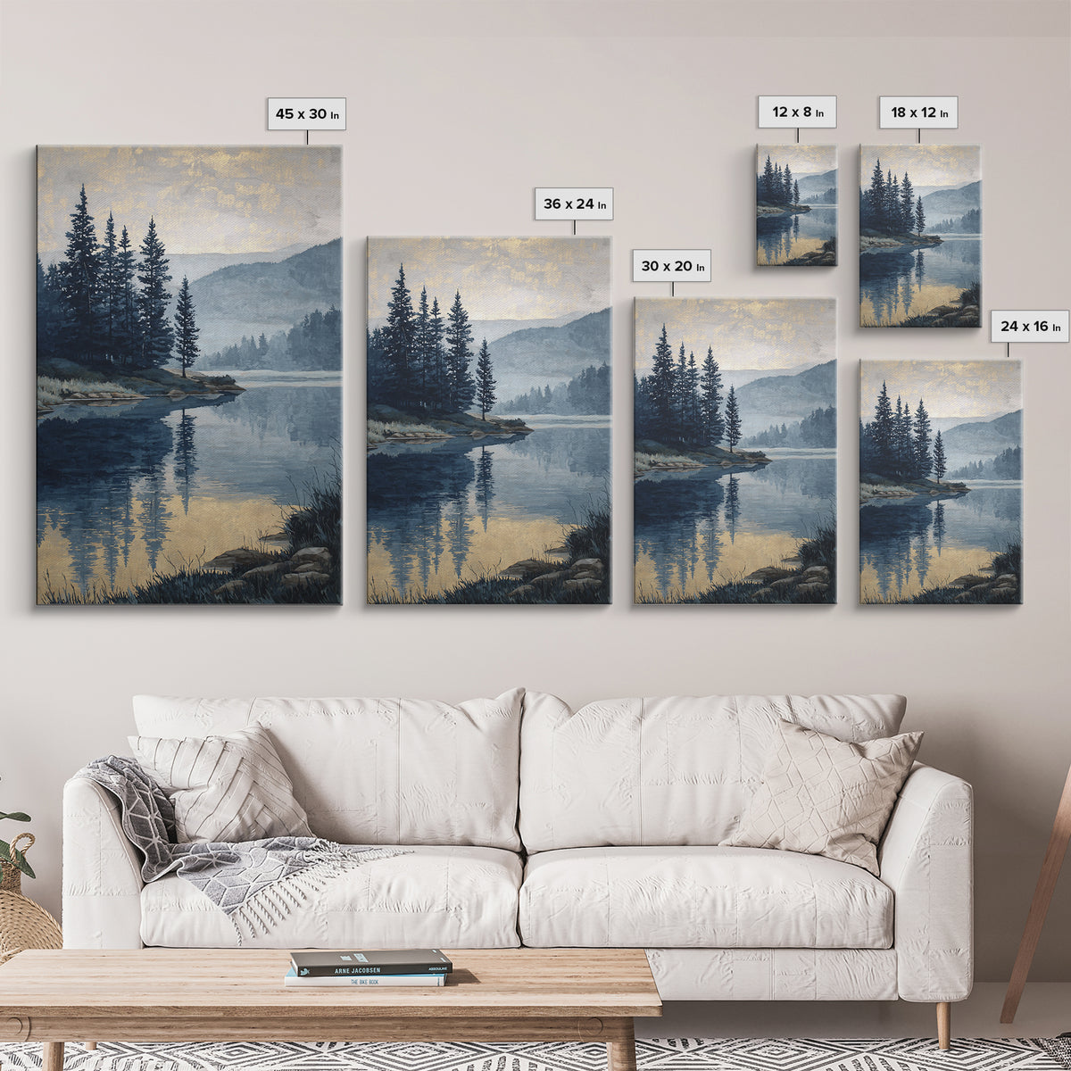 Misty Mountain Lake Framed Canvas Print, Nature Art, Art, Living Room Decor, Watercolor Art, Nature, 3d Wall Art, NAT-2x3-37
