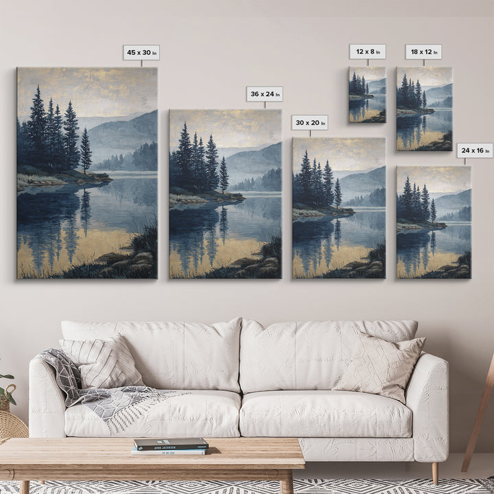 Misty Mountain Lake Framed Canvas Print, Nature Art, Art, Living Room Decor, Watercolor Art, Nature, 3d Wall Art, NAT-2x3-37