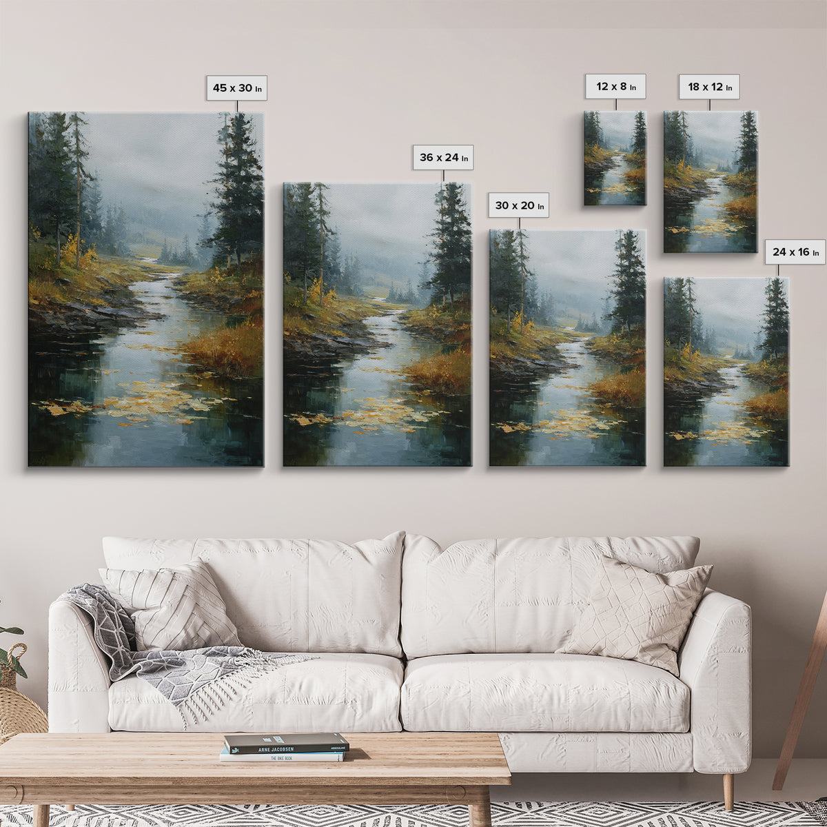 Autumn Leaves Floating on Quiet Stream Framed Canvas Print, Nature Art, Wall Art, Living Room Decor, Fine Art, Nature, NAT-2x3-38