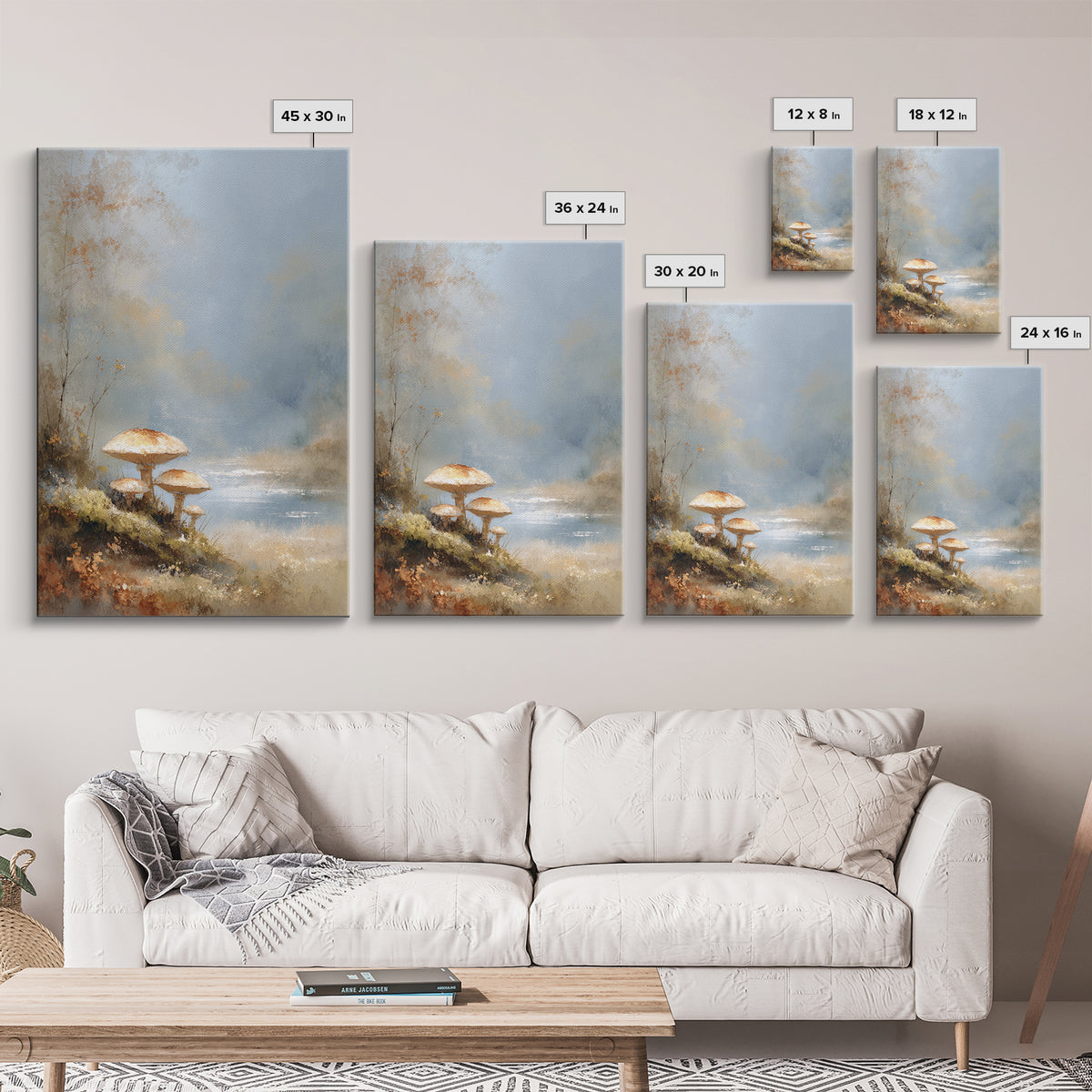 Mushroom Cluster in Enchanted Woodland Canvas Print, Nature Art, Minimalist Decor, Living Room Decor, Fine Art, Nature, NAT-2x3-39