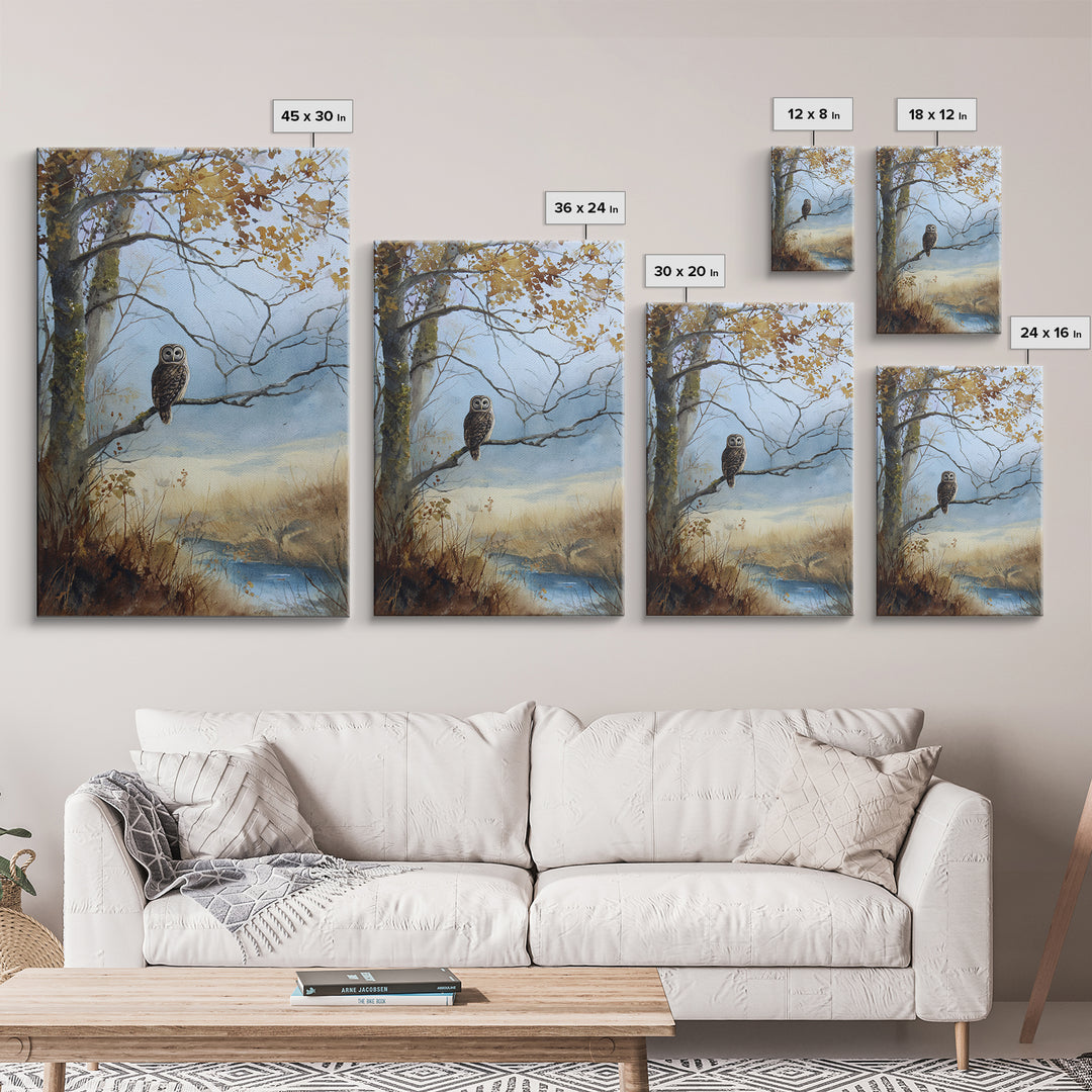 Owl in Moonlit Branches Framed Canvas Print, Nature Art, Room Decor, Living Room Decor, Fine Art, Nature, Wall Hangings, NAT-2x3-51