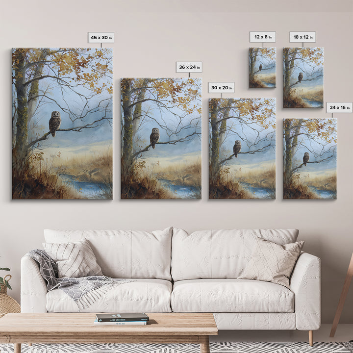 Owl in Moonlit Branches Framed Canvas Print, Nature Art, Room Decor, Living Room Decor, Fine Art, Nature, Wall Hangings, NAT-2x3-51