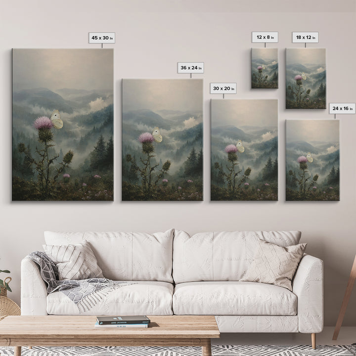 Butterfly Resting on a Blooming Thistle Framed Canvas Print, Nature Art, Wall Art, Living Room Decor, Fine Art, Nature, NAT-2x3-60