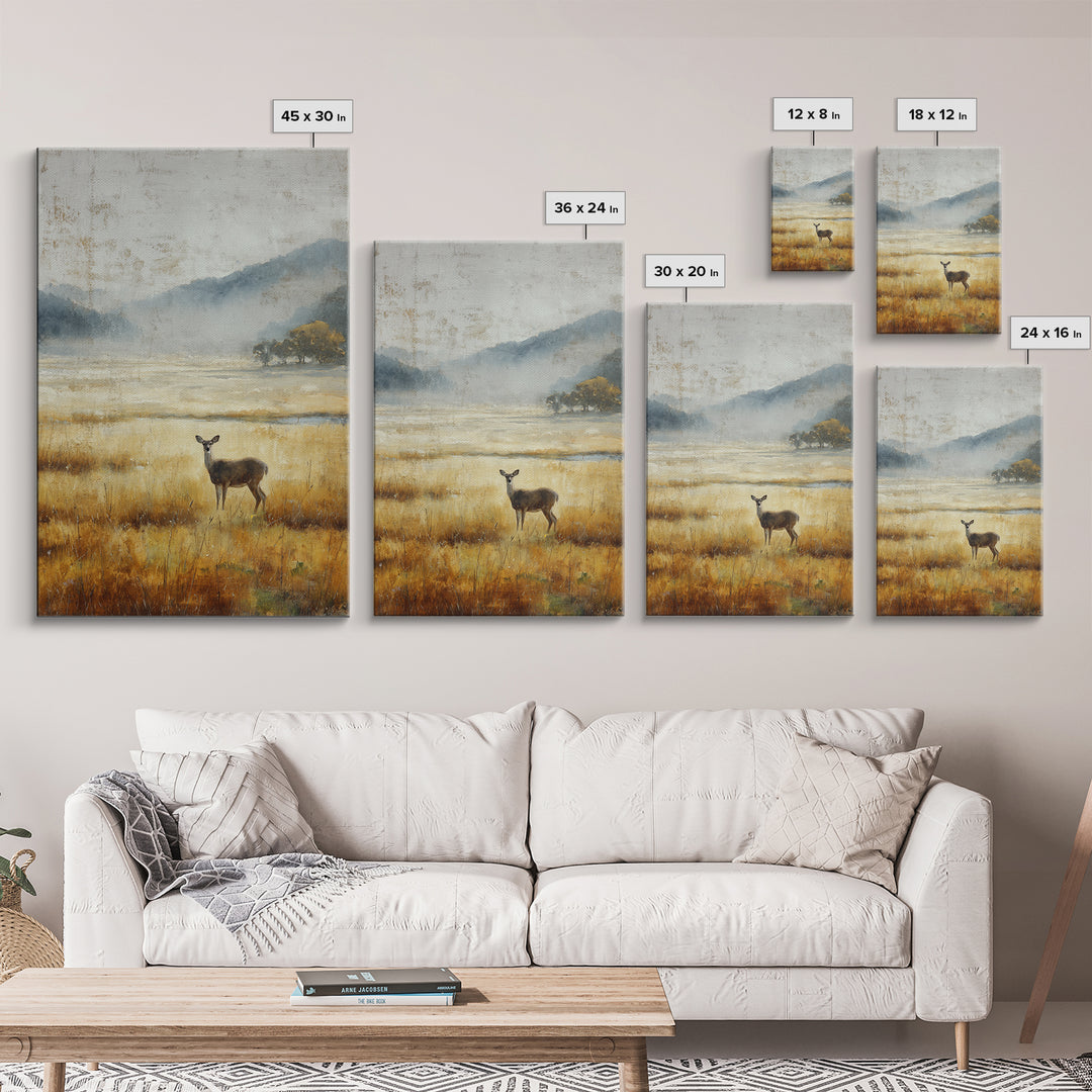 Deer Standing in a Golden Field Framed Canvas Print, Nature Art, Room Decor, Living Room Decor, Fine Art, Nature, Wall Hangings, NAT-2x3-64