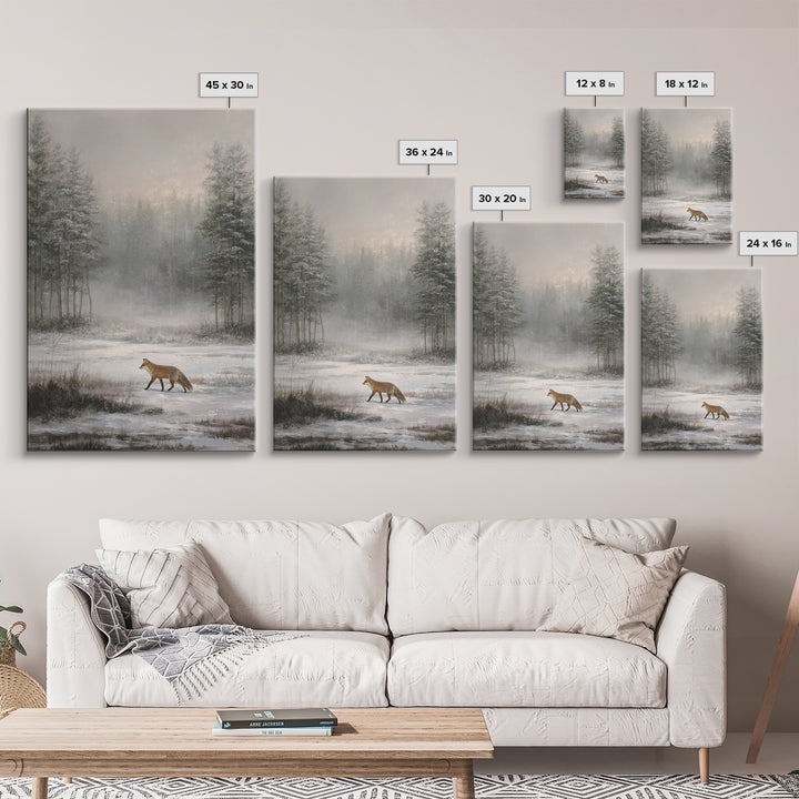 Fox Crossing a Snowy Forest Clearing Canvas Print, Nature Art, Home Decor, Living Room Decor, Nature, Abstract Wall Art, NAT-2x3-66
