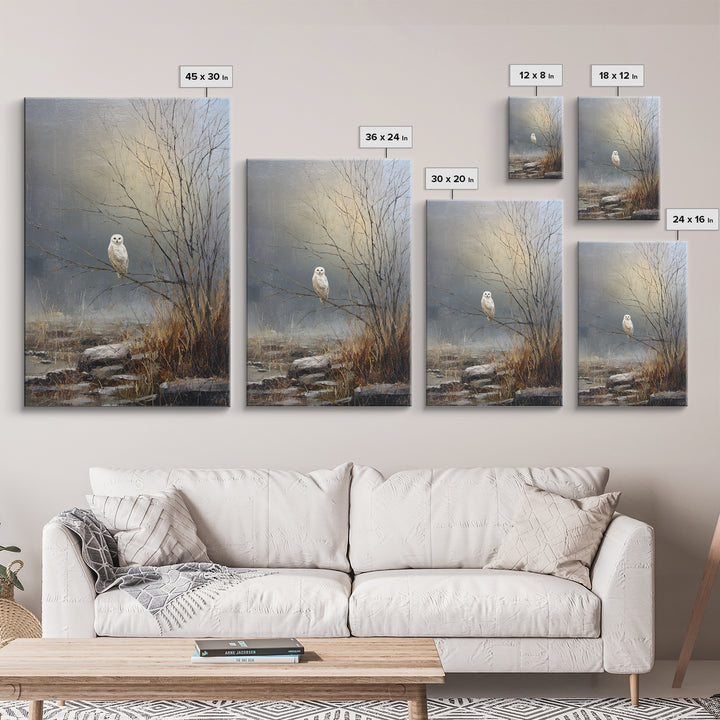 Owl in Moonlit Branches Framed Canvas Print, Nature Art, Printable Wall Art, Living Room Decor, Watercolor Art, Nature, NAT-2x3-75