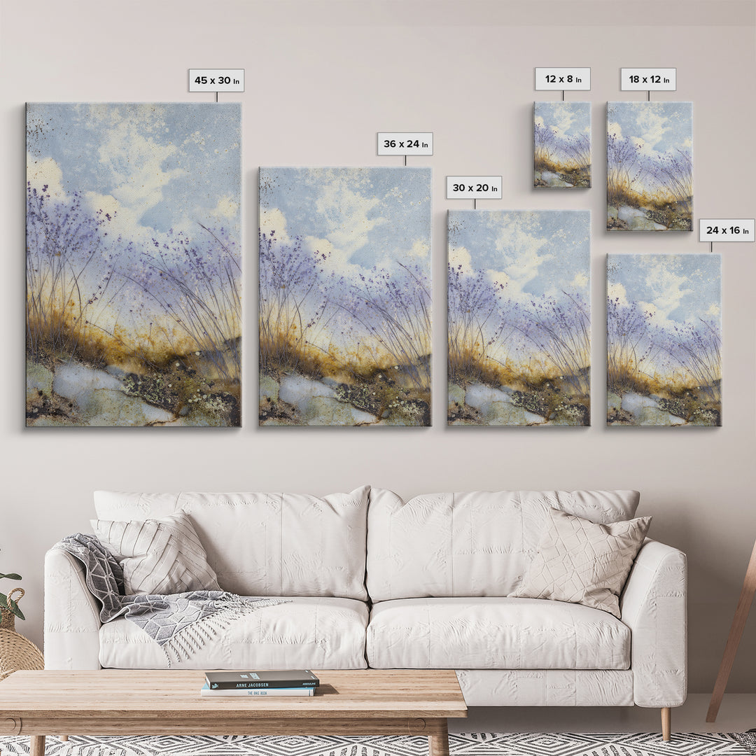 Bees Circling Lavender Blossoms Canvas Print, Nature Art, Poster, Living Room Decor, Fine Art, Nature, Abstract Wall Art, NAT-2x3-79