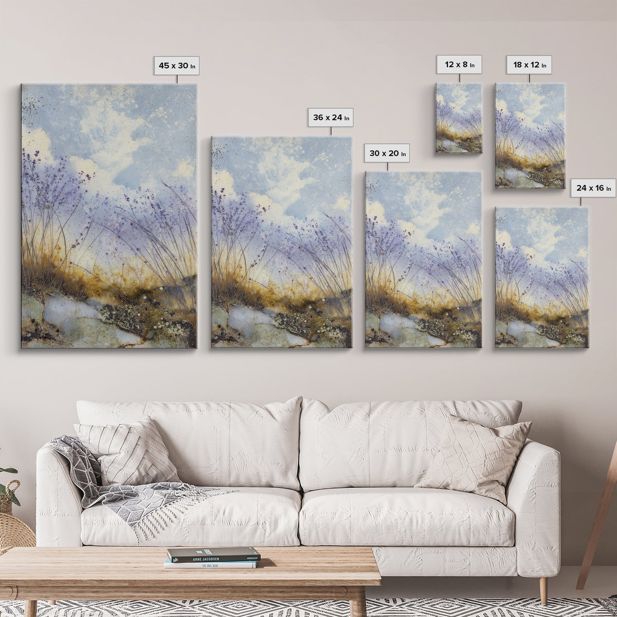 Bees Circling Lavender Blossoms Canvas Print, Nature Art, Poster, Living Room Decor, Fine Art, Nature, Abstract Wall Art, NAT-2x3-79