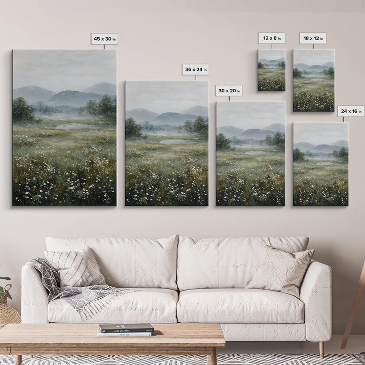 Wildflower Meadow under Soft Summer Sky Canvas Print, Nature Art, Painting, Living Room Decor, Nature, Modern Wall Art, NAT-2x3-82