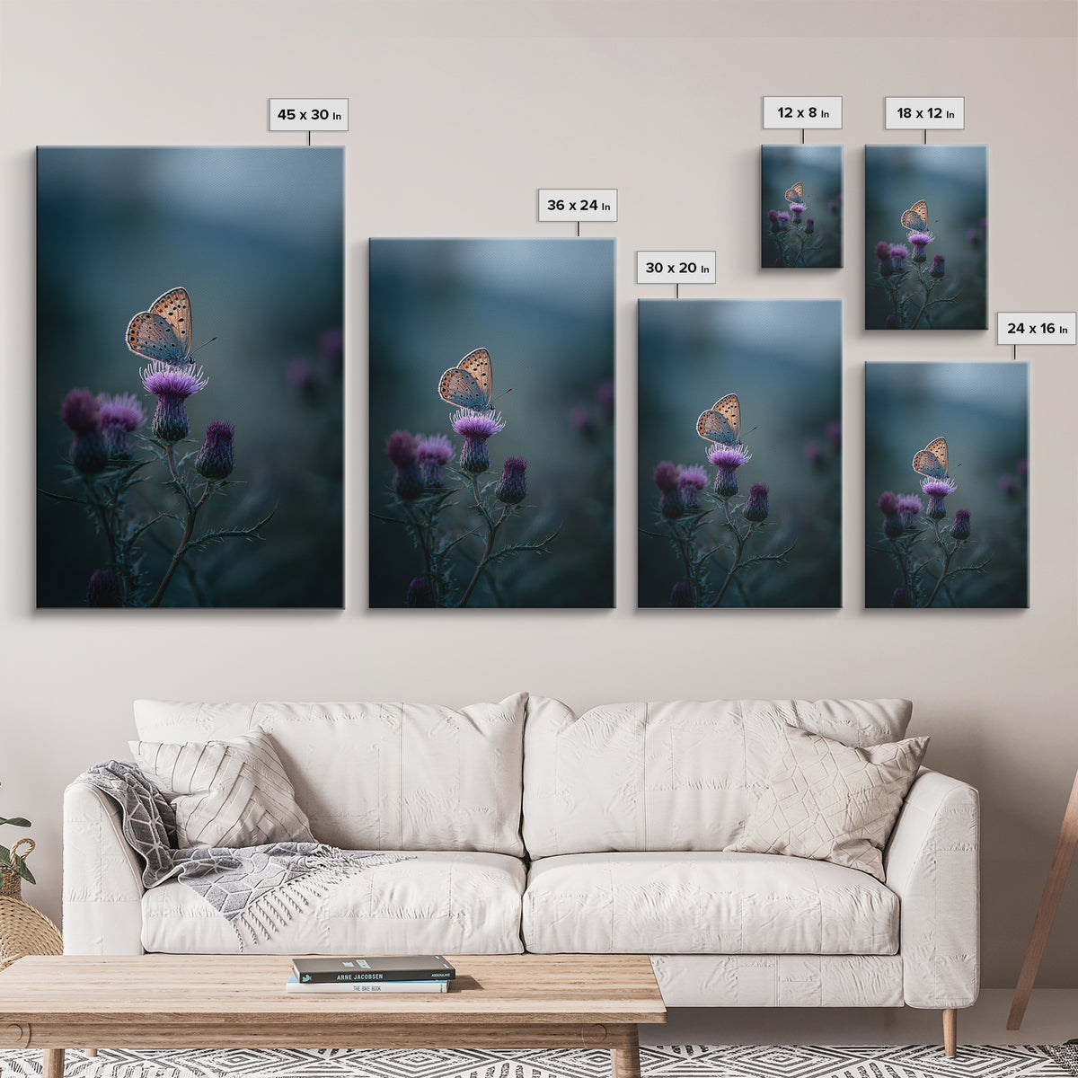 Butterfly Resting on a Blooming Thistle Framed Canvas Print, Nature Art, Landscape Art, Living Room Decor, Fine Art, Nature, NAT-2x3-84