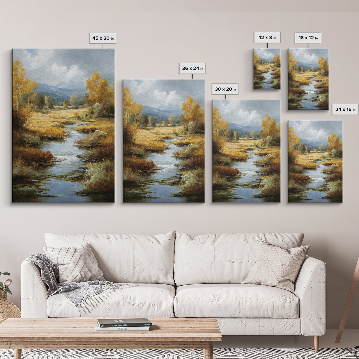 Autumn Leaves Floating on Quiet Stream Canvas Print, Nature Art, Mushroom, Living Room Decor, Abstract Art, Nature, NAT-2x3-86