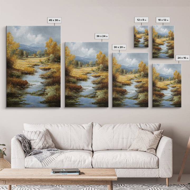 Autumn Leaves Floating on Quiet Stream Canvas Print, Nature Art, Mushroom, Living Room Decor, Abstract Art, Nature, NAT-2x3-86