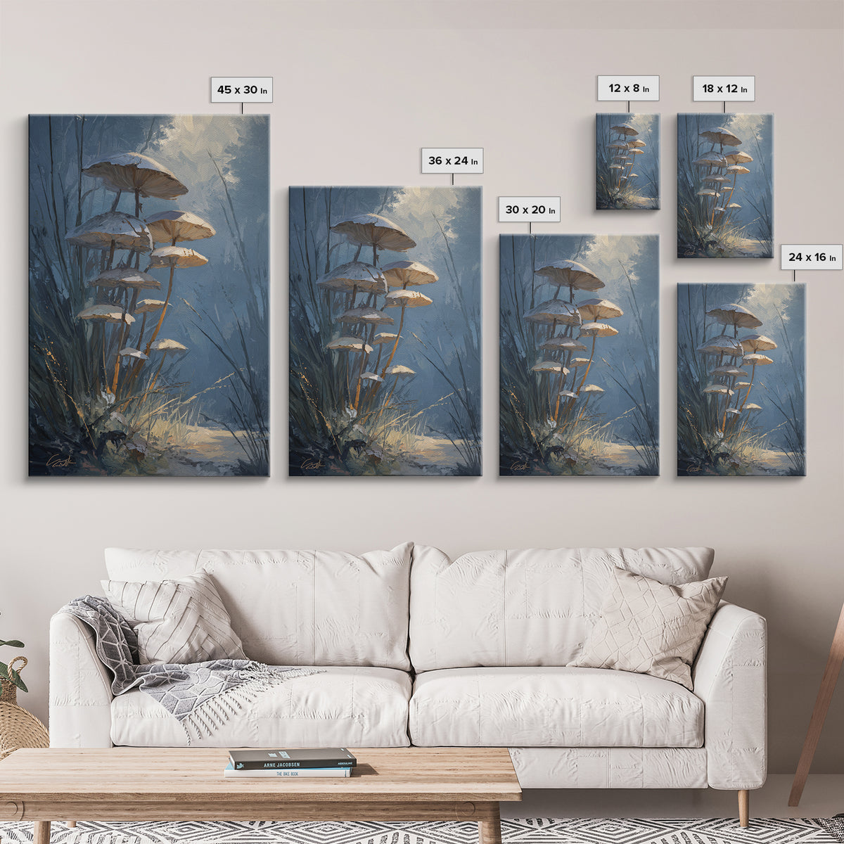 Mushroom Cluster in Enchanted Woodland Framed Canvas Print, Nature Art, 3d Wall Art, Living Room Decor, Fine Art, Nature, NAT-2x3-87