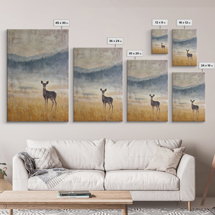 Deer Standing in a Golden Field Framed Canvas Print, Nature Art, Printable Wall Art, Living Room Decor, Fine Art, Nature, NAT-2x3-88