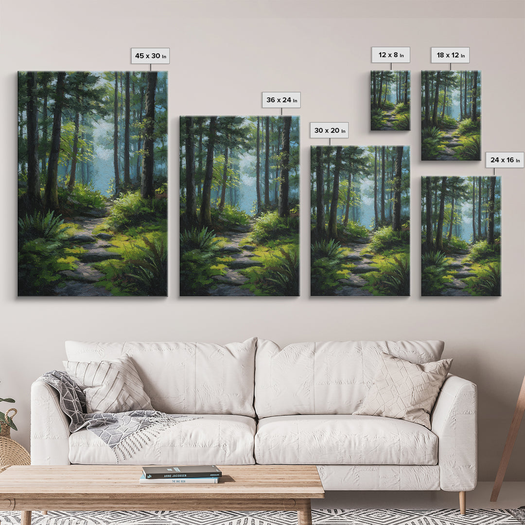 Sunlit Forest Path Canvas Print, Nature Art, Poster, Living Room Decor, Fine Art, Nature, Abstract Wall Art, 3d Wall Art, NAT-2x3-9