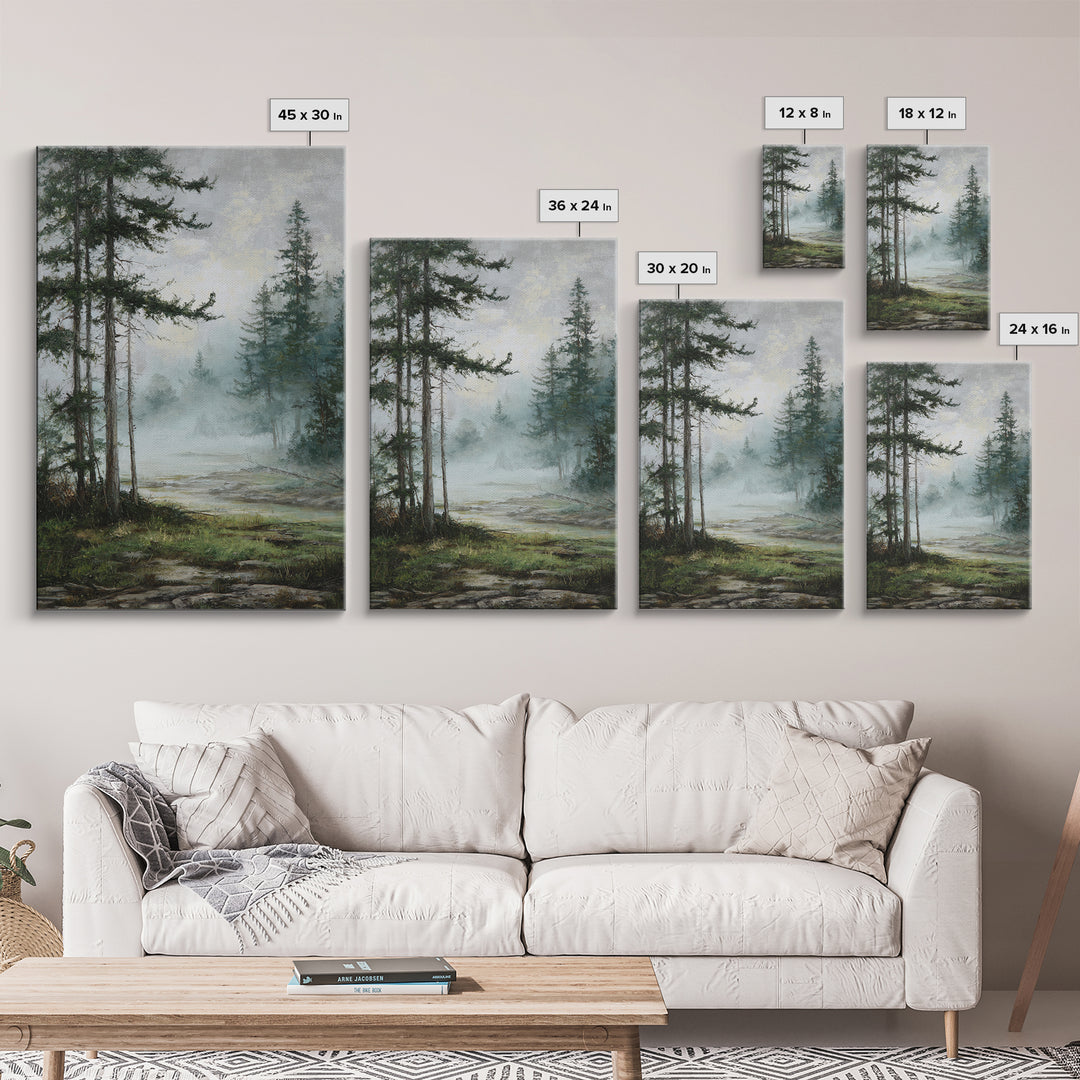 Moody Pine Forest Framed Canvas Print, Nature Art, Framed Art, Living Room Decor, Nature, Botanical Art, Digital Download Art, NAT-2x3-97