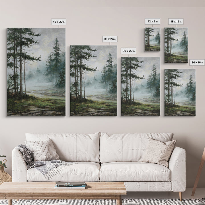 Moody Pine Forest Framed Canvas Print, Nature Art, Framed Art, Living Room Decor, Nature, Botanical Art, Digital Download Art, NAT-2x3-97
