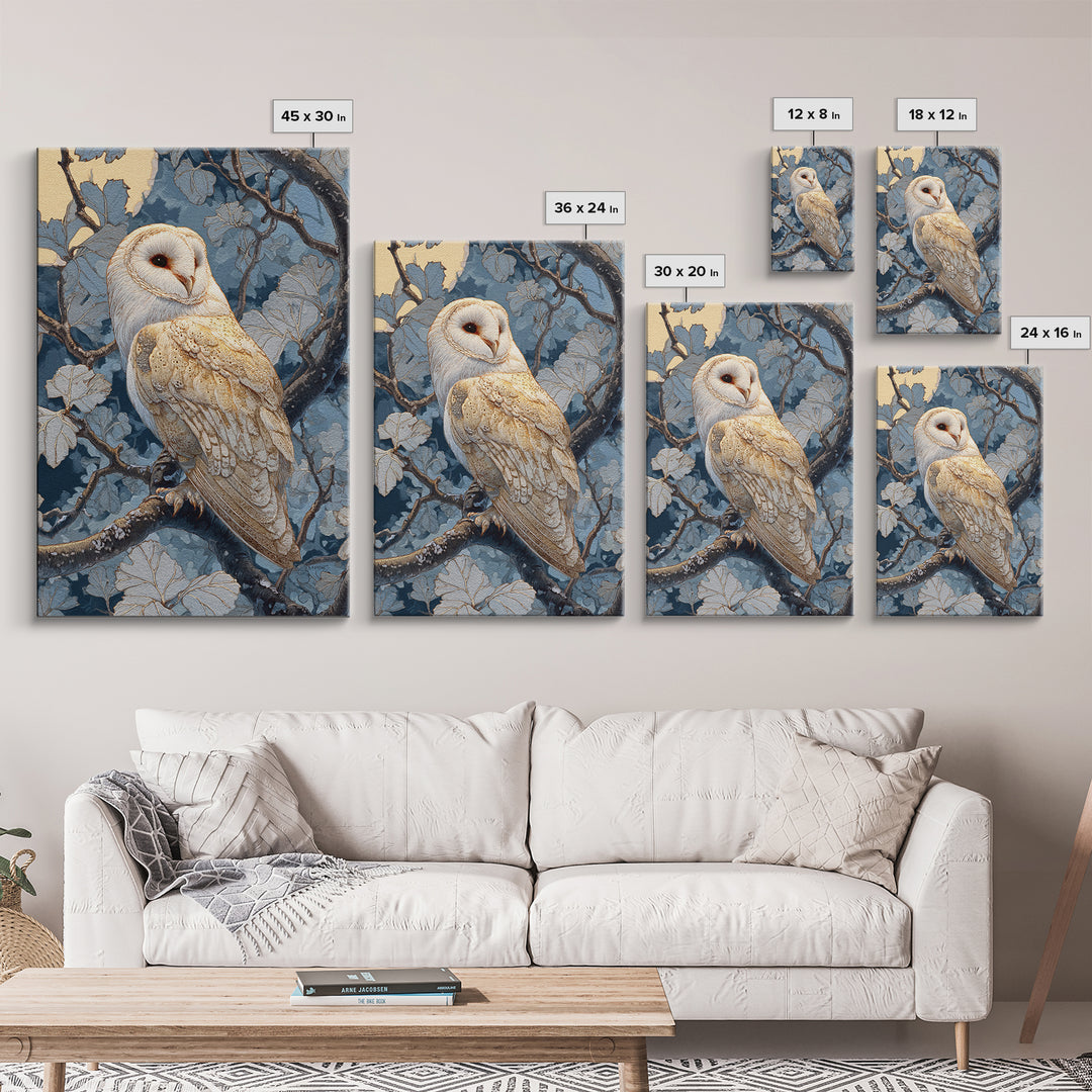 Owl in Moonlit Branches Canvas Print, Nature Art, Wood Wall Art, Living Room Decor, Watercolor Art, Nature, Nature Wall Art, NAT-2x3-99