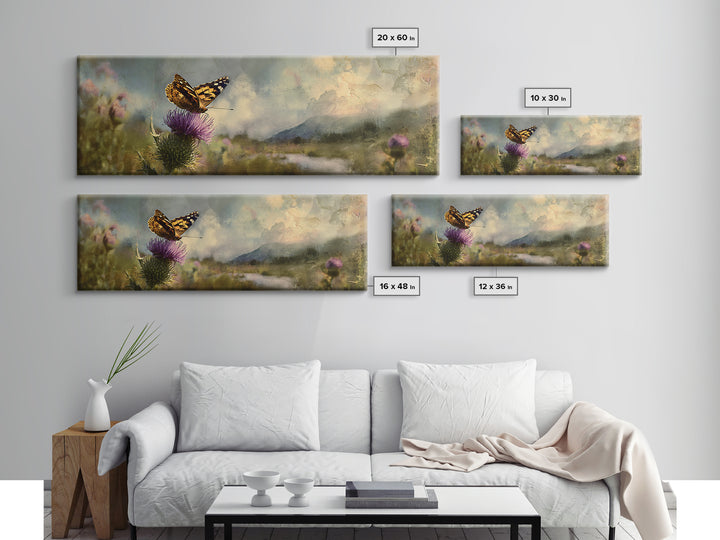 Butterfly Resting on a Blooming Thistle Canvas Print, Nature Art, Ocean Art, Living Room Decor, Fine Art, Nature, Art Print, NAT-3x1-20