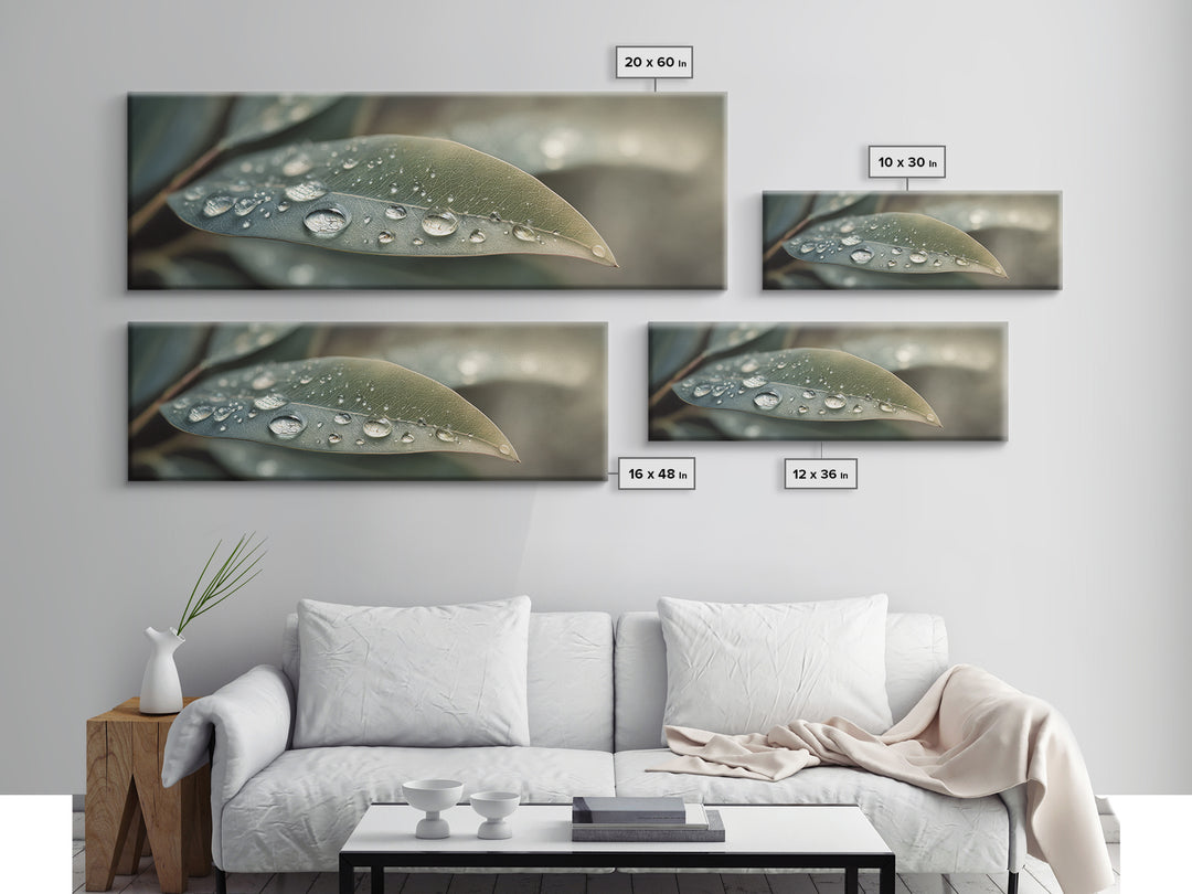 Rain Drops on a Large Green Leaf Canvas Print, Nature Art, Living Room Wall Art, Living Room Decor, Fine Art, Nature, NAT-3x1-25