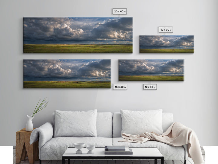 Storm Clouds over a Rolling Prairie Canvas Print, Nature Art, Wall Art, Living Room Decor, Fine Art, Nature, Wood Wall Art, NAT-3x1-30
