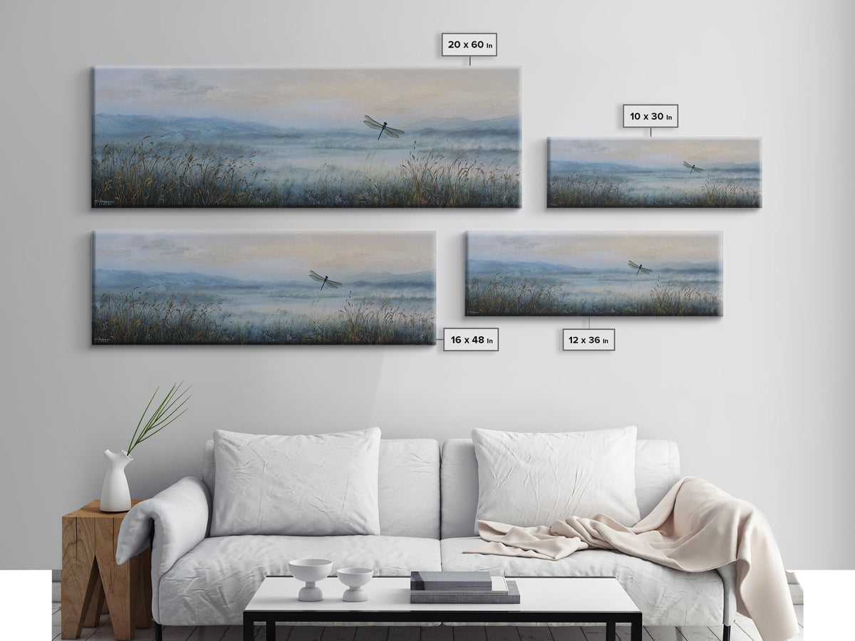 Dragonfly over a Pond with Reeds Canvas Print, Nature Art, Printable Wall Art, Living Room Decor, Abstract Art, Nature, NAT-3x1-34