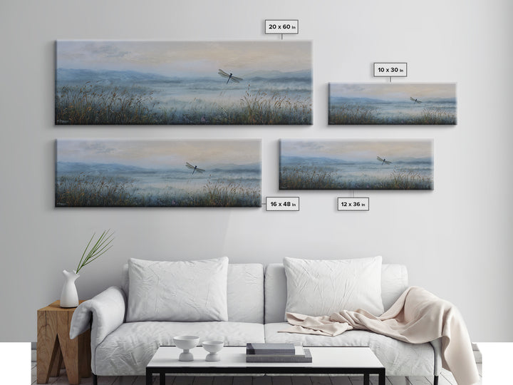 Dragonfly over a Pond with Reeds Canvas Print, Nature Art, Printable Wall Art, Living Room Decor, Abstract Art, Nature, NAT-3x1-34
