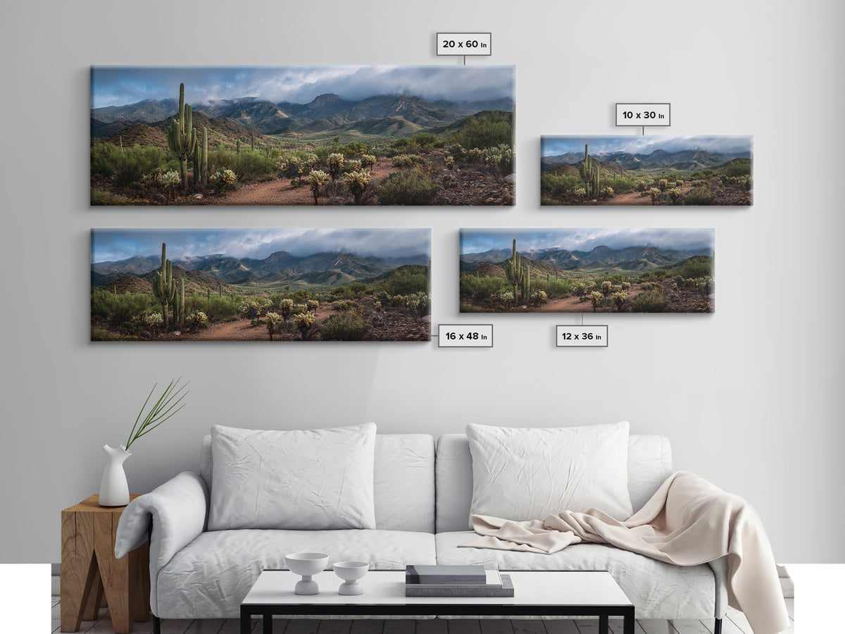 Desert Cactus Blooming After Rain Canvas Print, Nature Art, Mountain Art, Living Room Decor, Fine Art, Nature, Minimalist Decor, NAT-3x1-36