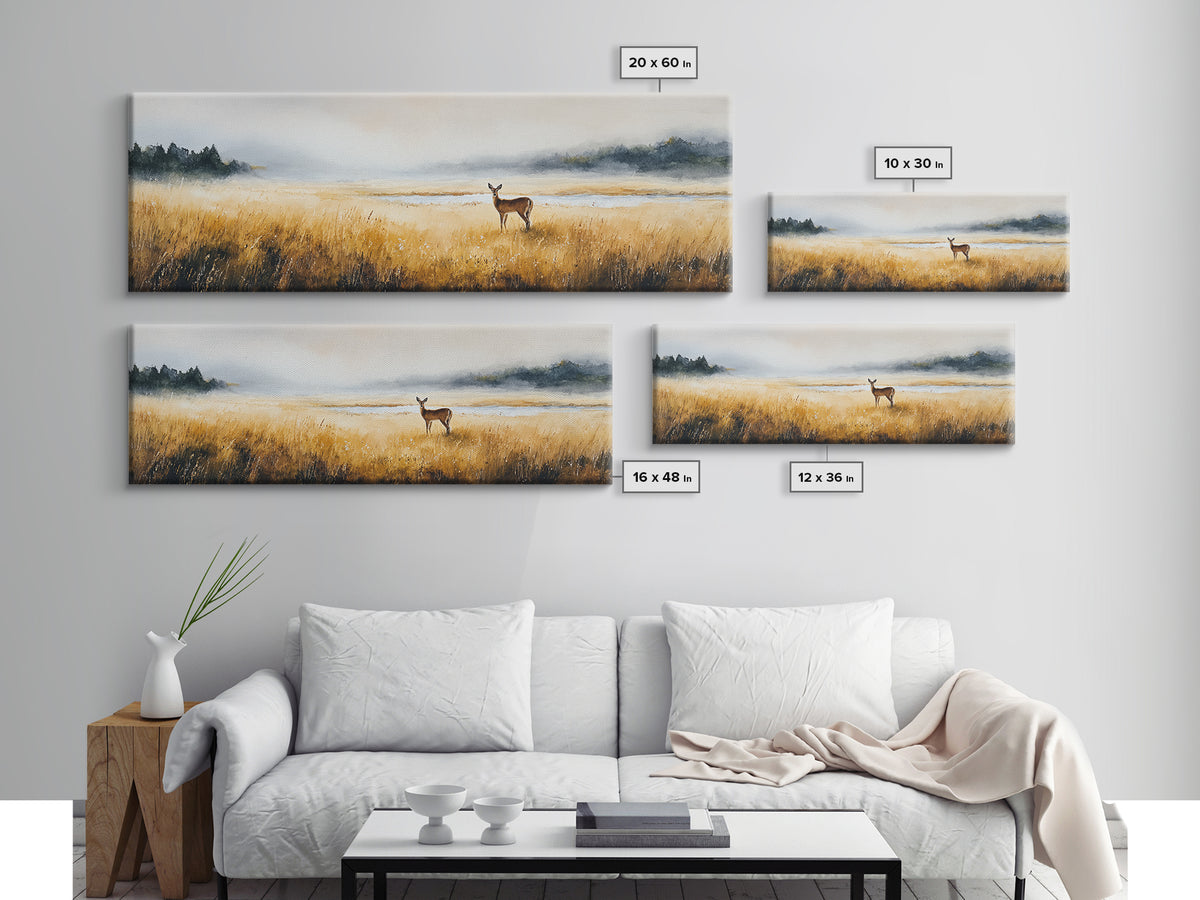 Deer Standing in a Golden Field Canvas Print, Nature Art, Art Print, Living Room Decor, Fine Art, Nature, Printable Wall Art, NAT-3x1-48