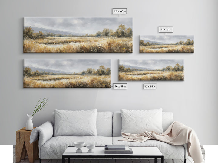Sunrise Through Tall Grass and Wildflowers Framed Canvas Print, Nature Art, Wall Decor, Living Room Decor, Oil Painting, Nature, NAT-3x1-51