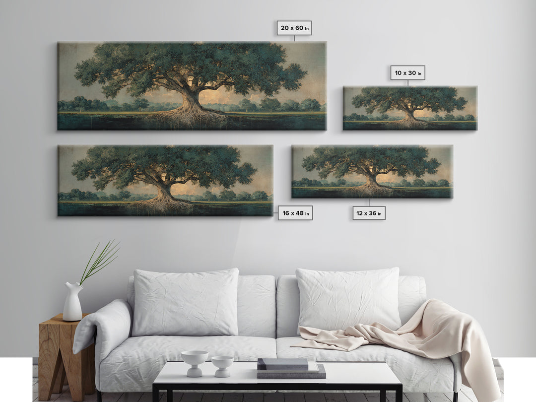Tree of Life Framed Canvas Print, Nature Art, Living Room Decor, Oil Painting, Nature, Framed Art, Wood Wall Art, NAT-3x1-55