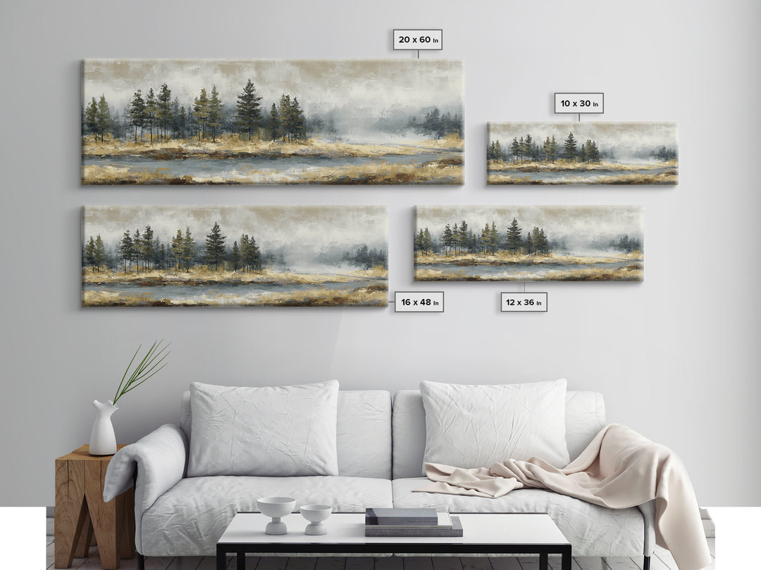 Moody Pine Forest Framed Canvas Print, Nature Art, Mountain Wall Art, Living Room Decor, Fine Art, Nature, Fine Art Print, NAT-3x1-57