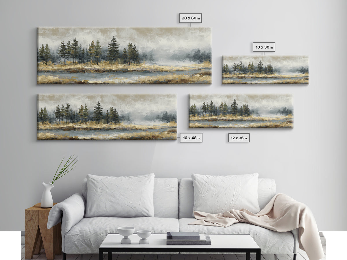 Moody Pine Forest Framed Canvas Print, Nature Art, Mountain Wall Art, Living Room Decor, Fine Art, Nature, Fine Art Print, NAT-3x1-57