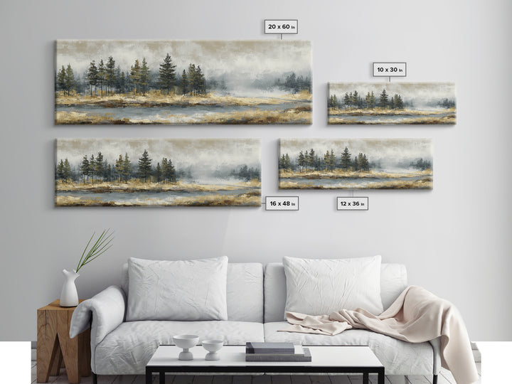Moody Pine Forest Framed Canvas Print, Nature Art, Mountain Wall Art, Living Room Decor, Fine Art, Nature, Fine Art Print, NAT-3x1-57
