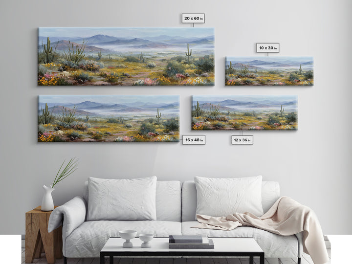 Desert Cactus Blooming After Rain Framed Canvas Print, Nature Art, Boho Decor, Living Room Decor, Oil Painting, Nature, NAT-3x1-60