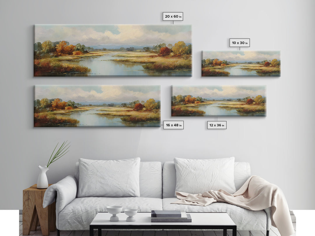 Autumn Leaves Floating on Quiet Stream Canvas Print, Nature Art, Art Print, Living Room Decor, Oil Painting, Nature, NAT-3x1-70
