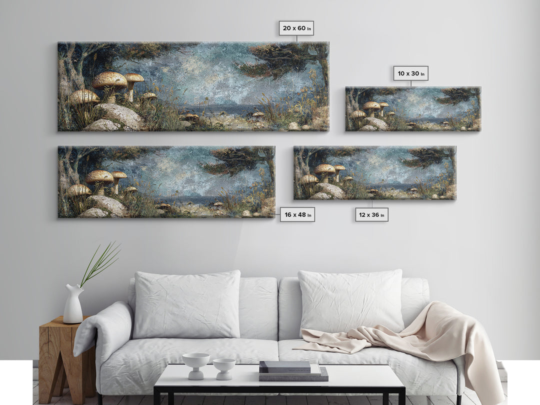Mushroom Cluster in Enchanted Woodland Canvas Print, Nature Art, Original Painting, Living Room Decor, Fine Art, Nature, NAT-3x1-71