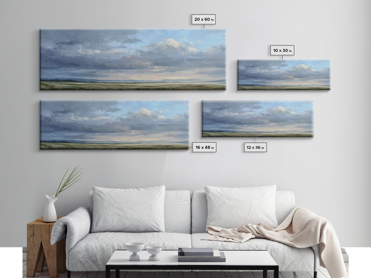 Storm Clouds over a Rolling Prairie Canvas Print, Nature Art, Poster, Living Room Decor, Fine Art, Nature, Abstract Wall Art, NAT-3x1-78