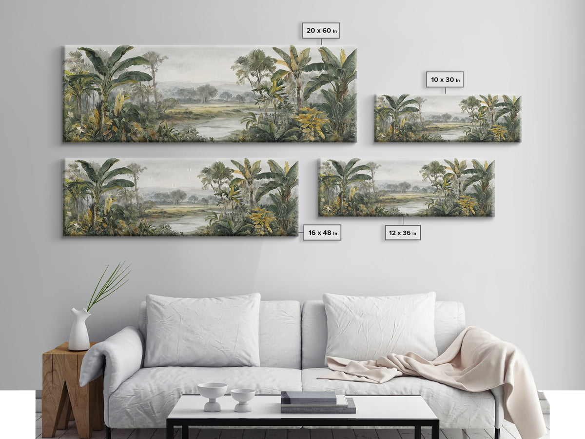 Tropical Jungle Leaves Canvas Print, Nature Art, Moss Art, Living Room Decor, Oil Painting, Nature, Statement Artwork, NAT-3x1-85