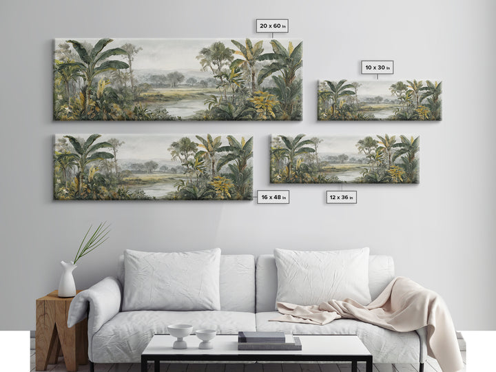 Tropical Jungle Leaves Canvas Print, Nature Art, Moss Art, Living Room Decor, Oil Painting, Nature, Statement Artwork, NAT-3x1-85