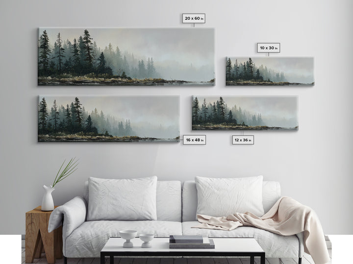 Moody Pine Forest Framed Canvas Print, Nature Art, Floral, Living Room Decor, Fine Art, Nature, Moss Art, Landscape Art, NAT-3x1-9