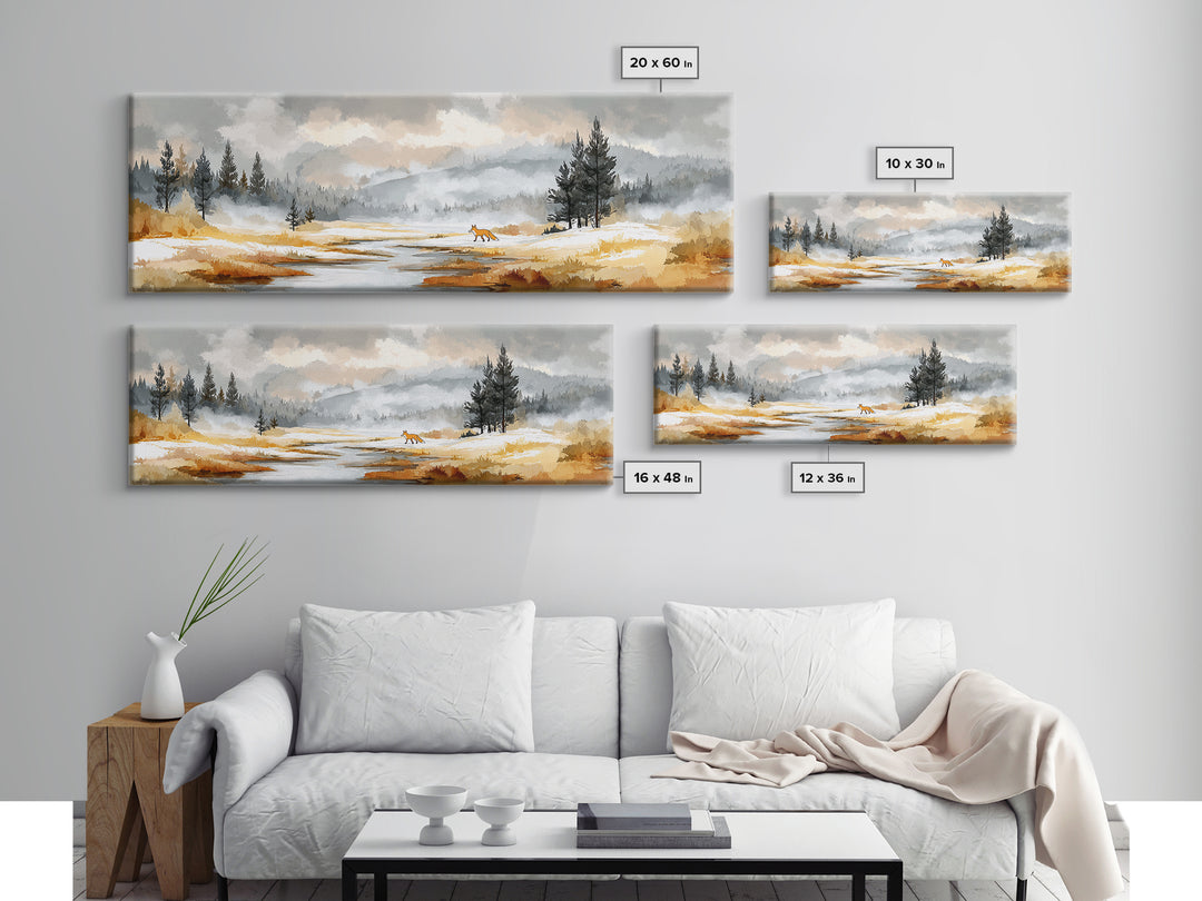 Fox Crossing a Snowy Forest Clearing Canvas Print, Nature Art, Moss Art, Living Room Decor, Oil Painting, Nature, NAT-3x1-98