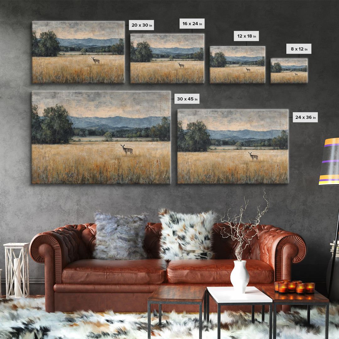 Deer Standing in a Golden Field Canvas Print, Nature Art, Wood Wall Art, Living Room Decor, Nature, Digital Download Art, NAT-3x2-12