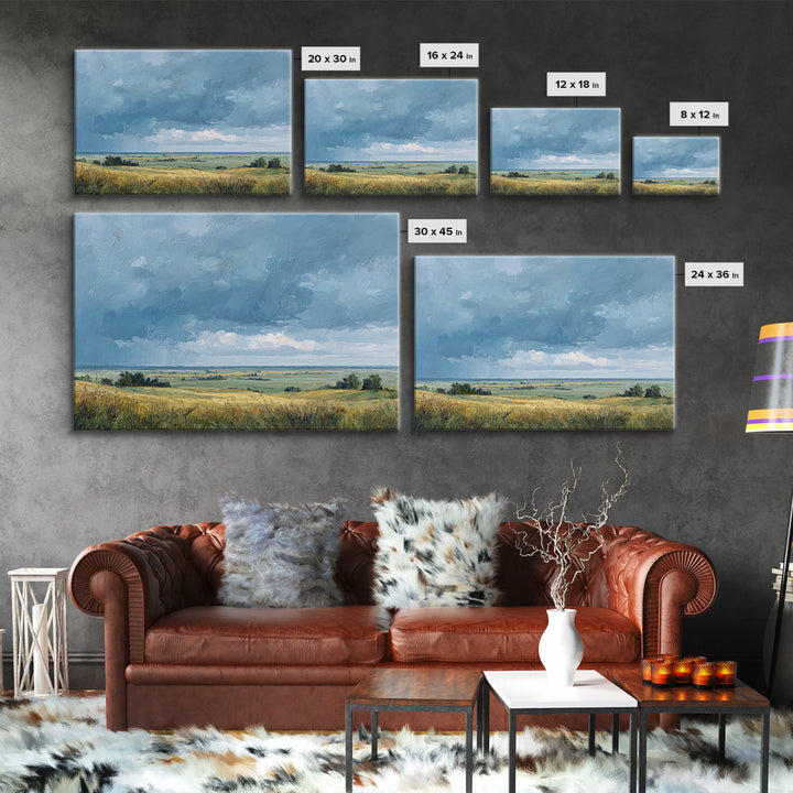 Storm Clouds over a Rolling Prairie Framed Canvas Print, Nature Art, Wall Hangings, Living Room Decor, Fine Art, Nature, NAT-3x2-18
