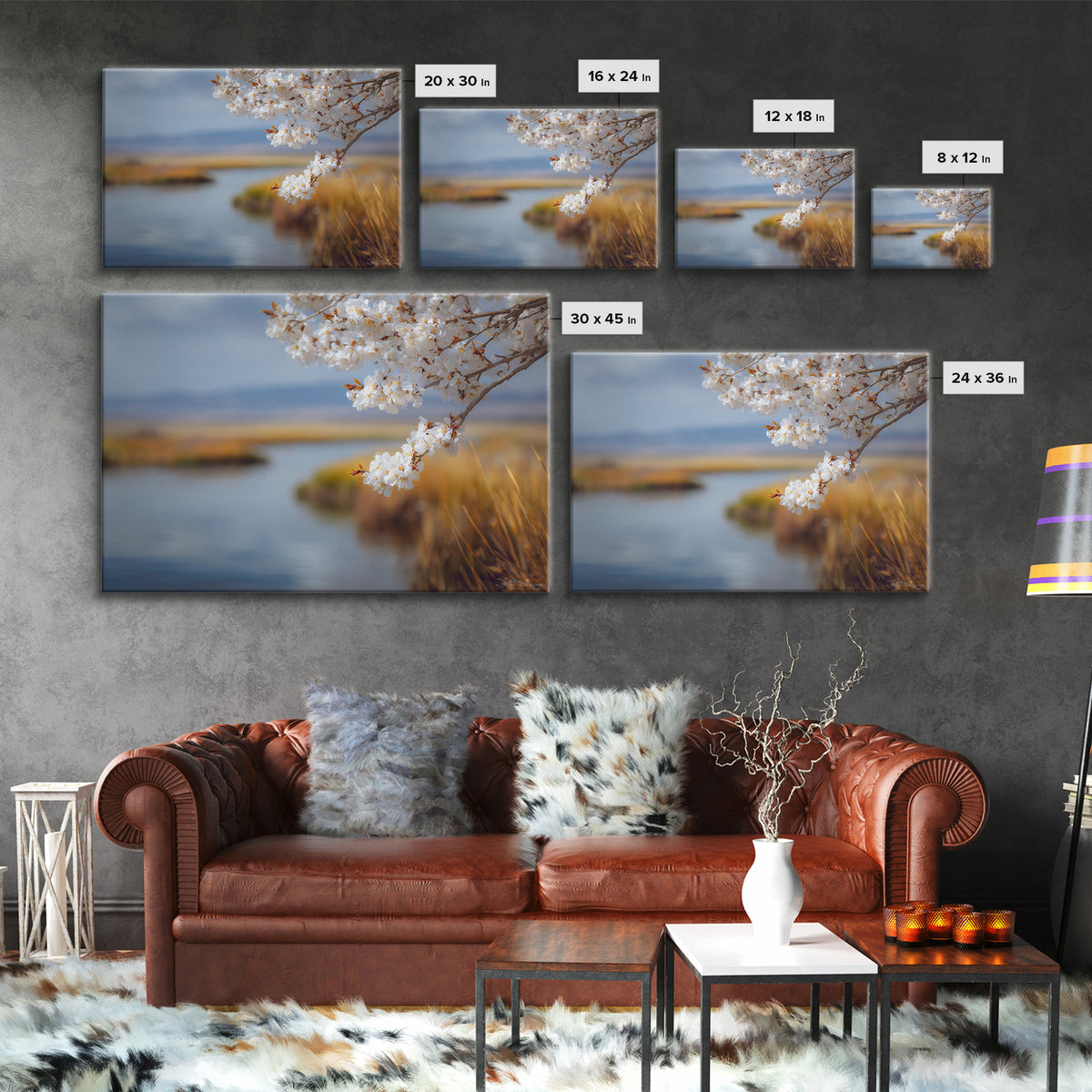 Spring Cherry Blossoms Framed Canvas Print, Nature Art, Abstract Wall Art, Living Room Decor, Fine Art, Nature, Bird Wall Art, NAT-3x2-20