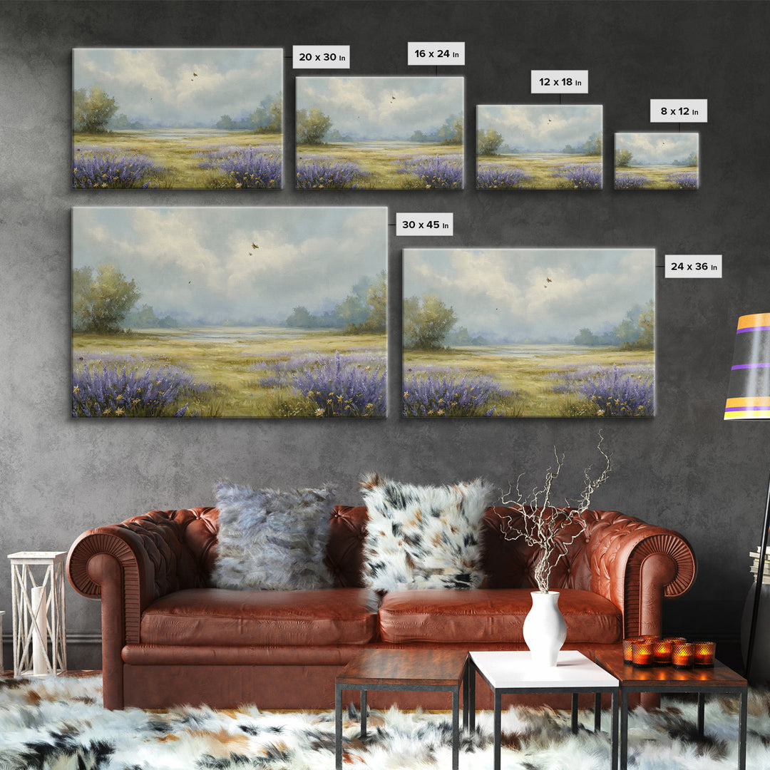 Bees Circling Lavender Blossoms Canvas Print, Nature Art, Digital Download Art, Living Room Decor, Nature, Luxury Decor, NAT-3x2-51
