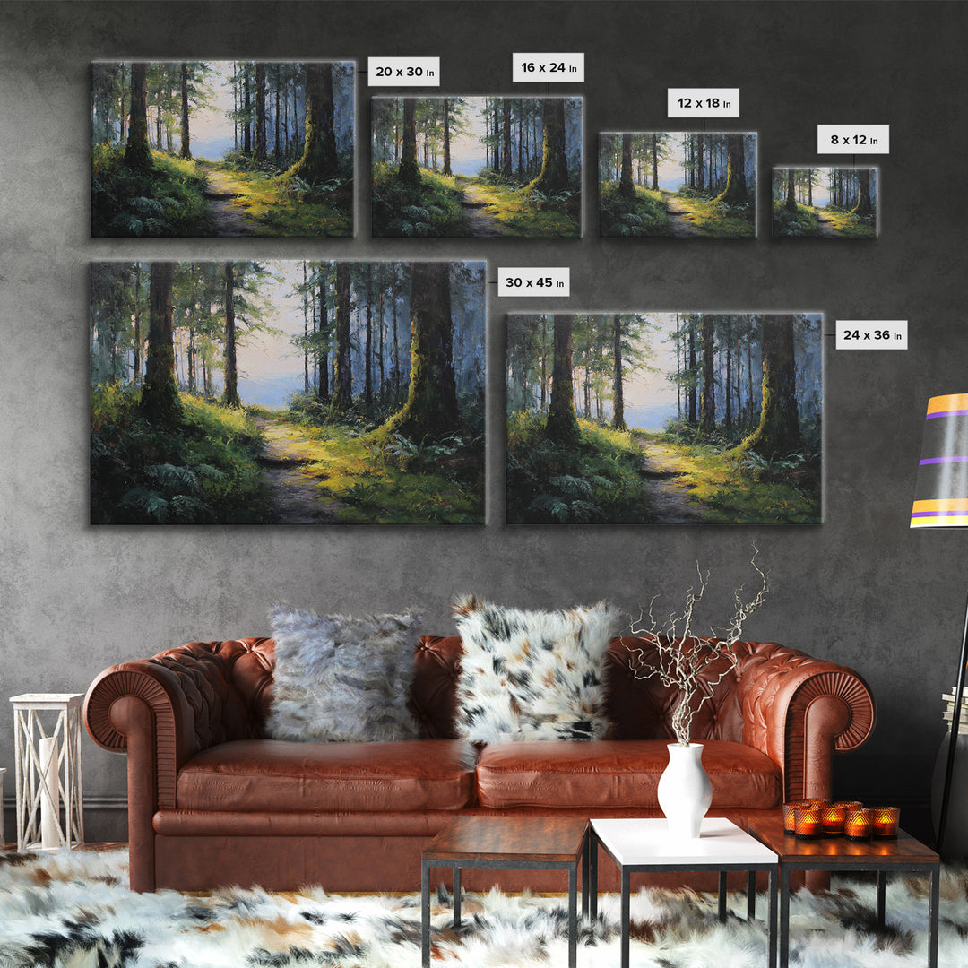 Sunlit Forest Path Canvas Print, Nature Art, Digital Download Art, Living Room Decor, Fine Art, Nature, Luxury Decor, NAT-3x2-53